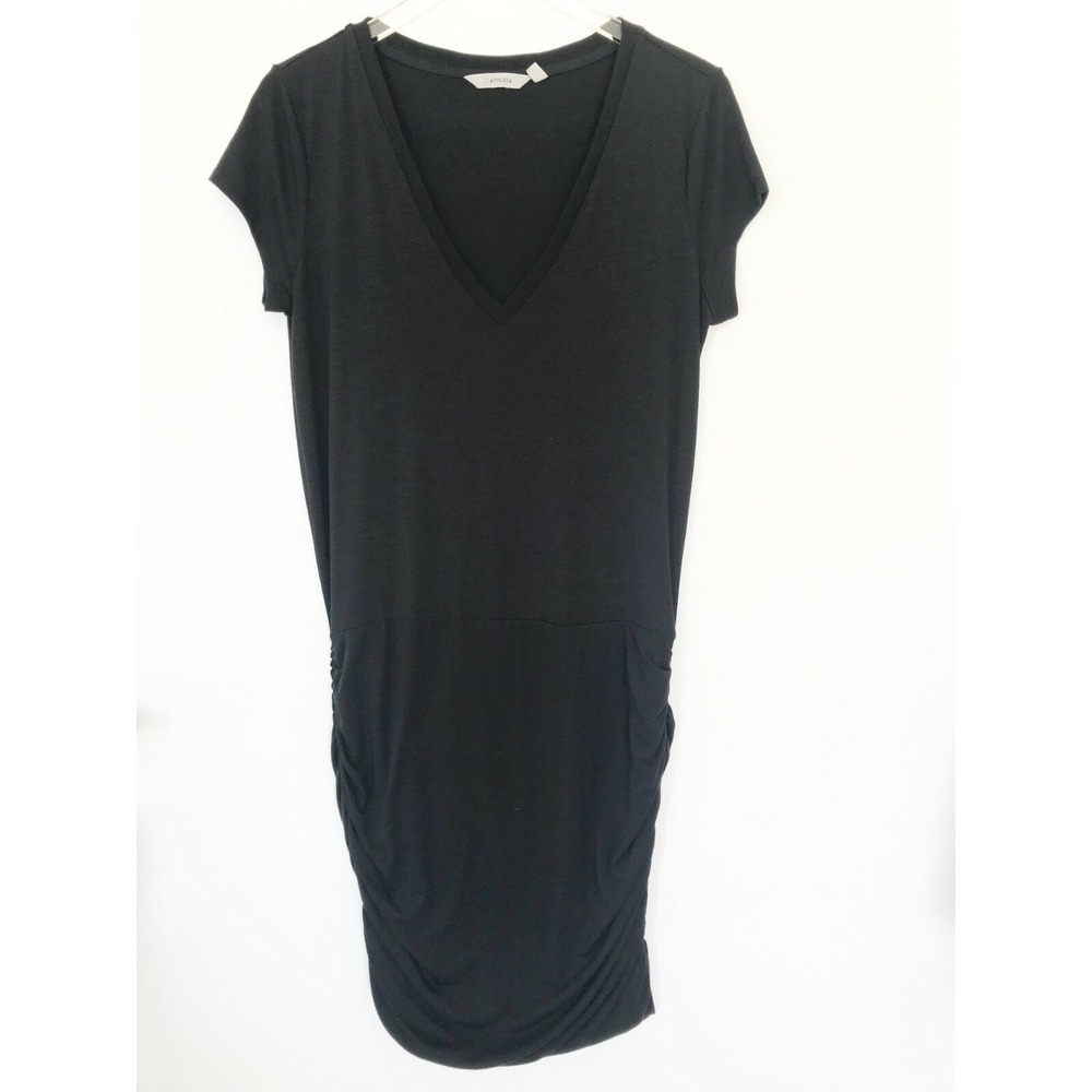 Athleta Dress Womens Medium Black Ruched Cap Sleeve Athleisure Outdoor Travel